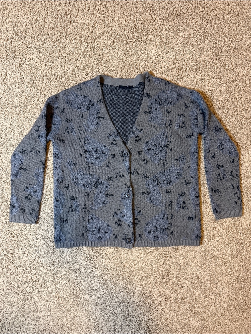 All Saints | Cozy Gray Patterned V-Neck Cardigan Sweater | S
